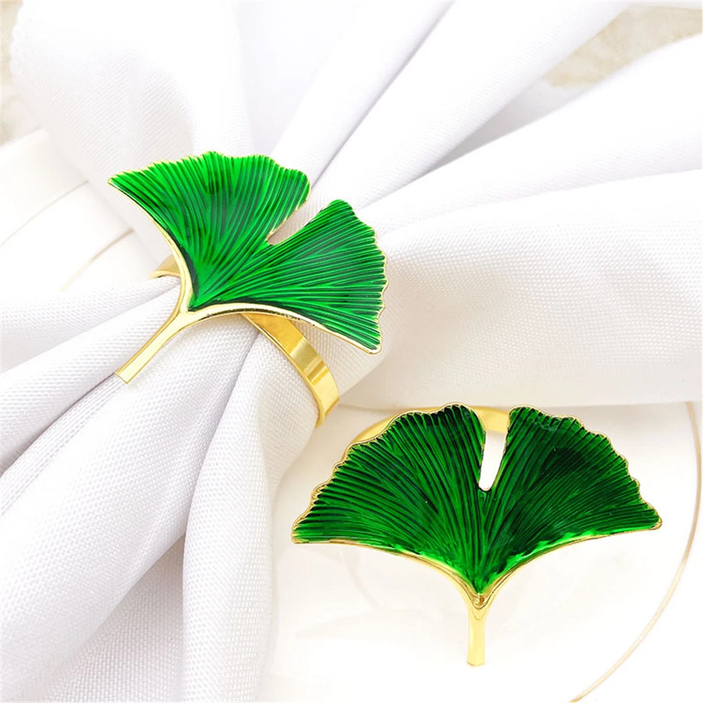 

12PCS/Metal Green Ginkgo Leaf Napkin Ring Western Food Desktop Decoration Applicable for Formal Party, Cocktail Party, Wedding B