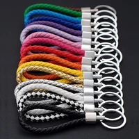 pu leather rope keychain for car woven horseshoe buckle key rings auto gift for man woman detachable metal luxury key chains