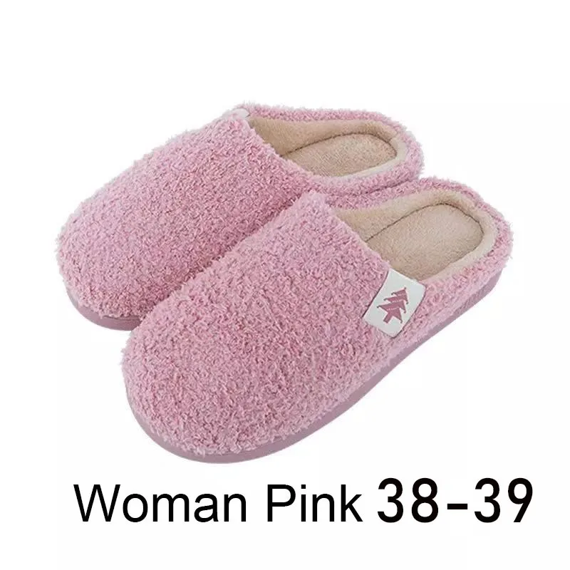 Pink Size 38-39 Xiao mi jia/домашние тапочки для мужчин и женщин; зимние теплые шлепанцы; нескользящие теплые домашние тапочки для спальни - Цвет: Pink Size 38-39