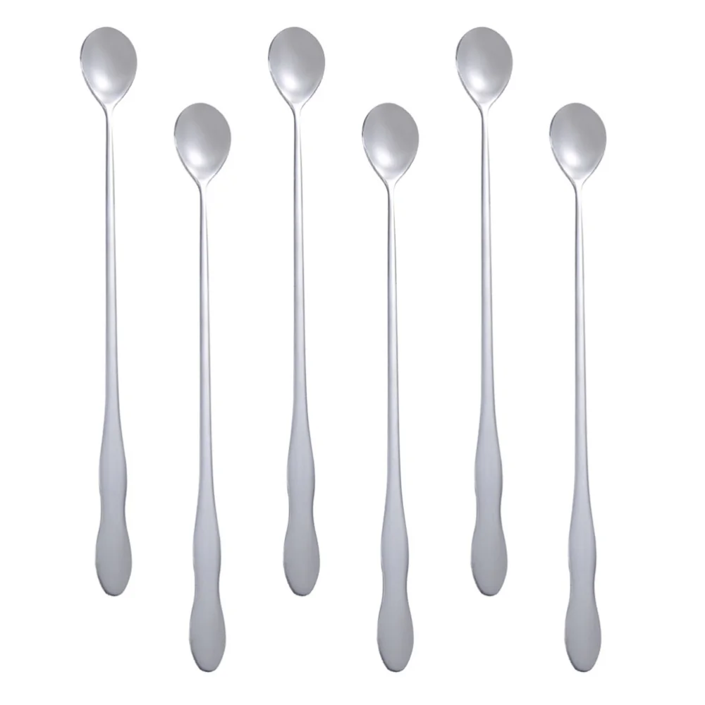 

6pcs Stainless Steel Stirring Spoons Long Gourd-shaped Handle Spoon Ice Spoons for Home Bar (20cm)
