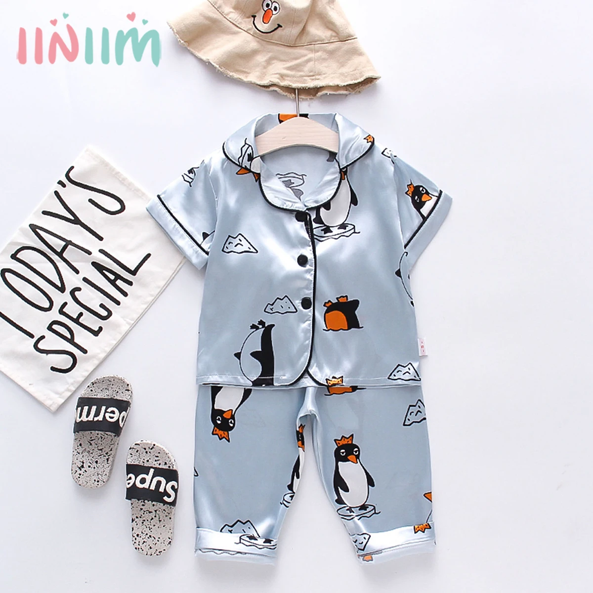 

Summer Kids Boys Girls Clothes Pajamas Set Toddler Kids Child Satin Catoon Animal Sleepwear Kids Home Wear Suit 0-4Y