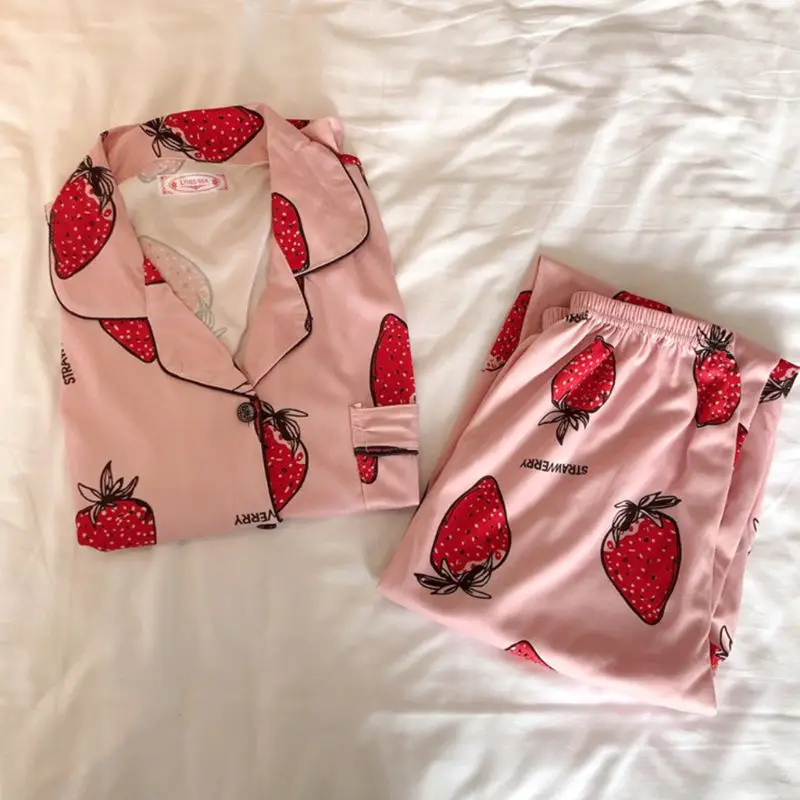 Женский пижамный комплект Kawaii С мультяшным принтом пижама с длинным рукавом на