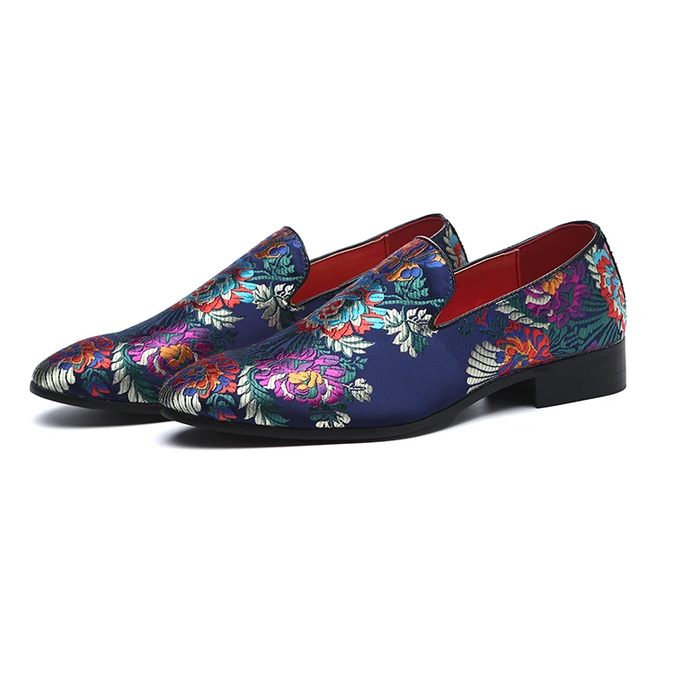 Blue Loafers Merkmak/Мужская обувь с вышивкой; классические замшевые лоферы; мужская обувь на плоской подошве; удобная повседневная модельная обувь; большие размеры 37-48 - Цвет: Blue Loafers
