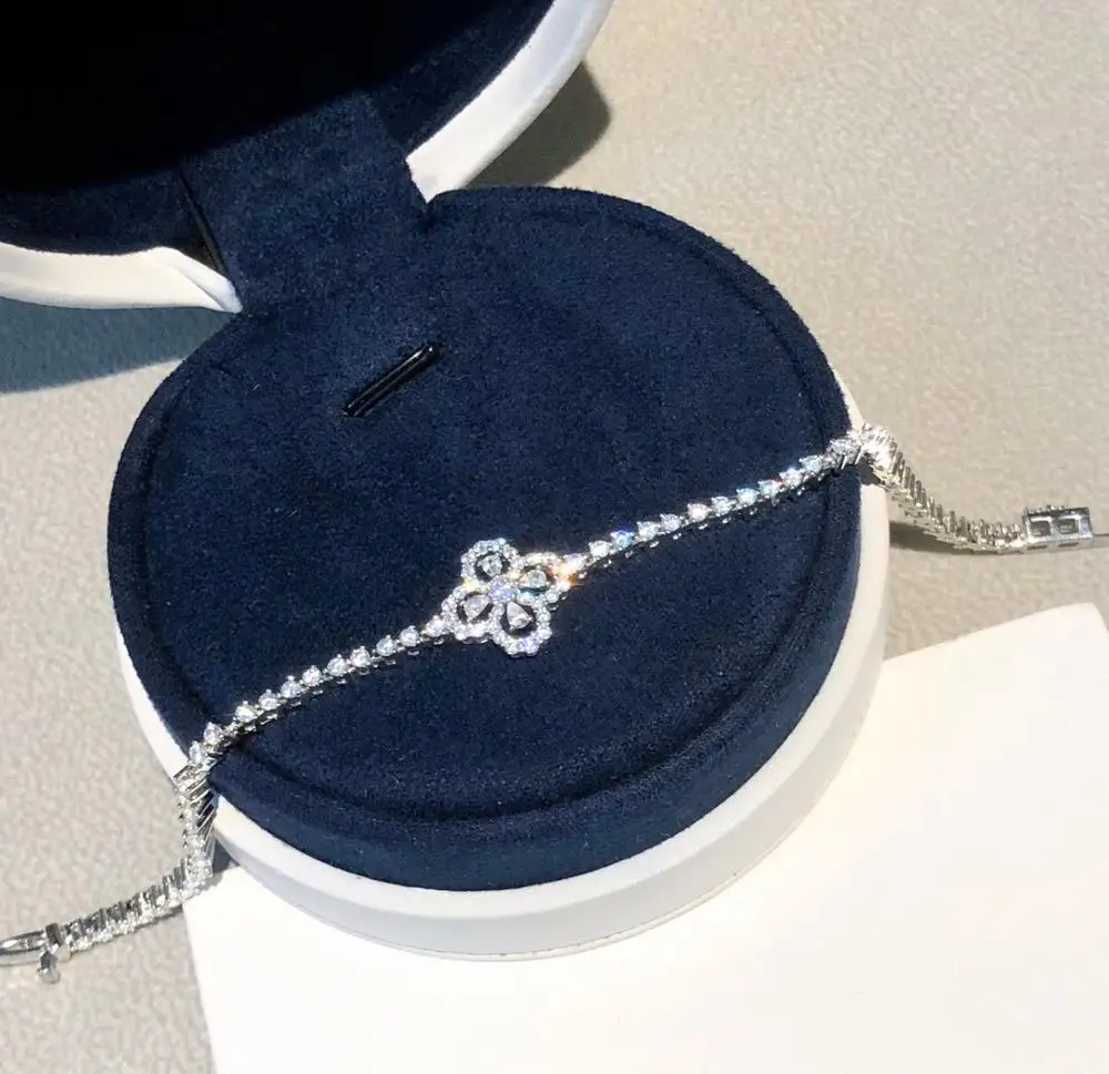 

Pure 925 Sterling Silver Jewelry For Women charm Bracelet Flower Bangle Luck Clover Romantic Wedding Party snowflake Bracelet
