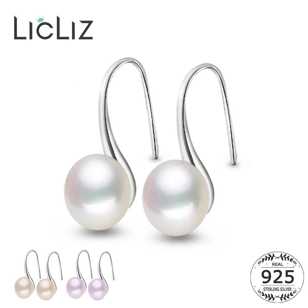 LicLiz, 925 пробы, серебряные серьги-капли с натуральным пресноводным жемчугом для женщин, висячие серьги, белый, розовый, фиолетовый цвет, ювелирное изделие, LAE0009