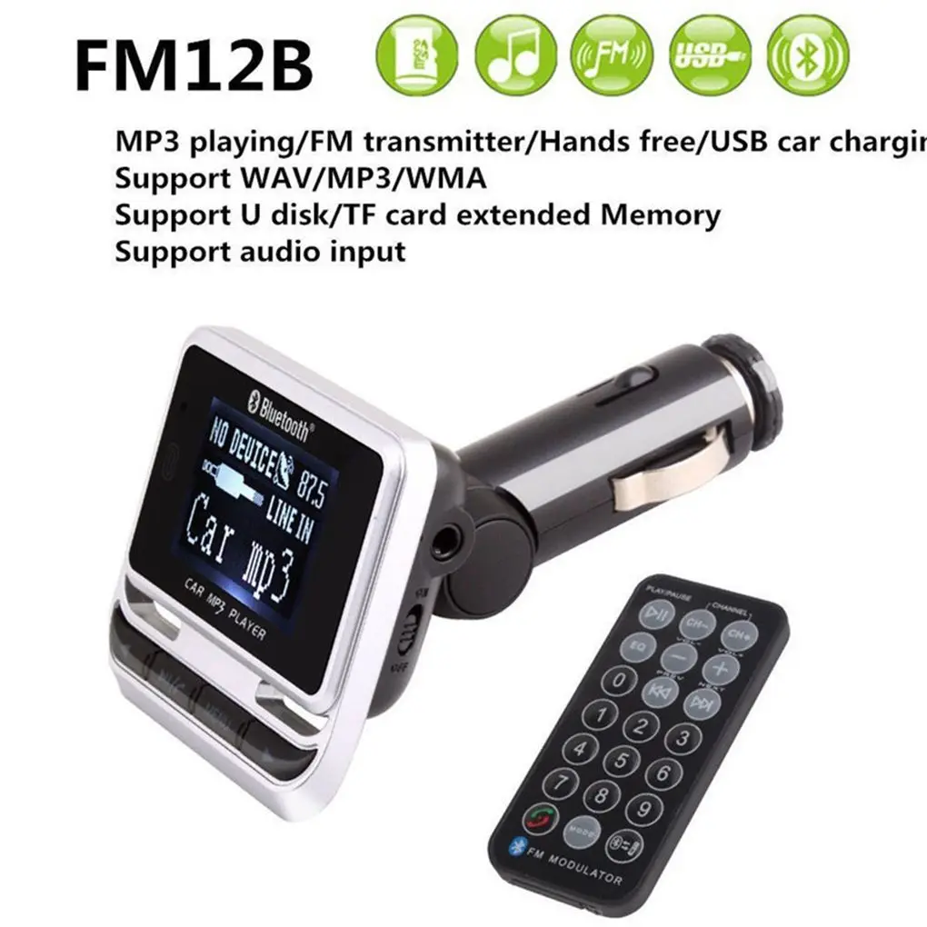 FM12B Автомобильный MP3 плеер с ЖК дисплеем 1 44 дюйма Bluetooth беспроводной fm передатчик