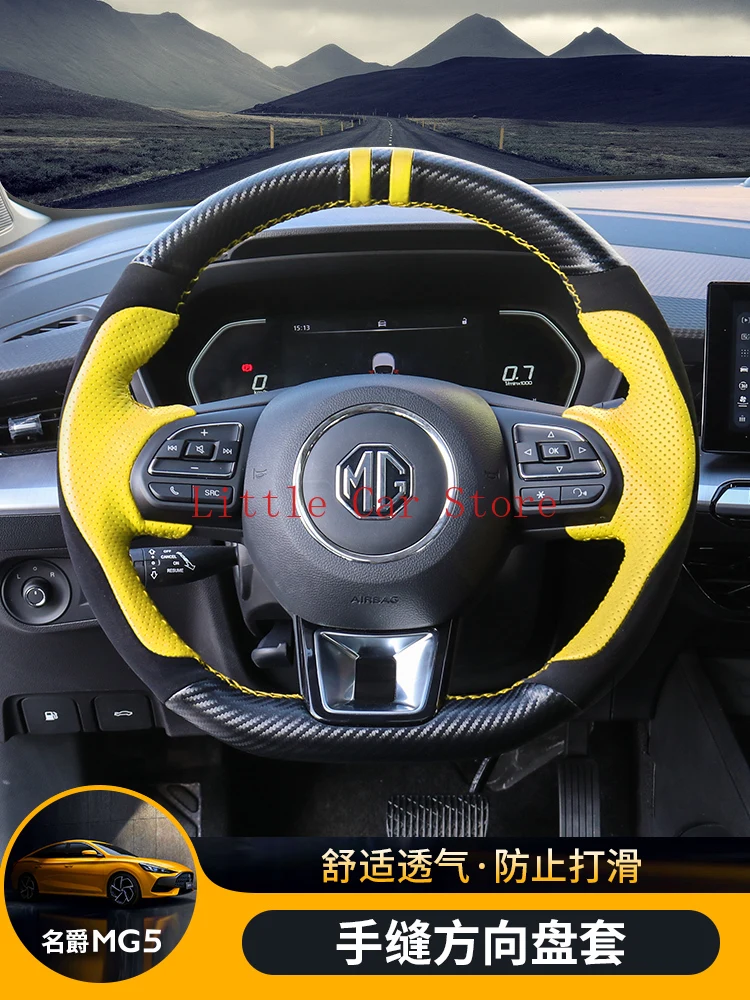 

DIY Car Steering Wheel Cover For MG5 2021 Interior Accessories Stitch On Wrap Anti Slip Black Leather