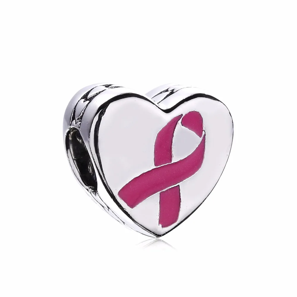 Moonmory розовый лента надежды реальные 925 пробы серебро шарик шарма сердца Форма