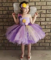 girls purple flower tutu dress baby fluffy tulle dress with butterfly wing and headband kids party cosplay costume dresses
