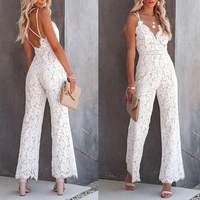 elegant woman jumpsuit summer v neck sexy ladies lace rompers casual sling long trousers office lady overalls female jumpsuits