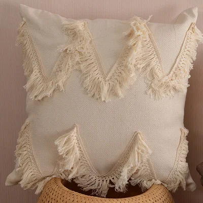 

European Style Four-corner Lace Tassel Cushion Office Lumbar Pillow Cotton Tufted Custom Sofa Pillowcase Chair Pad