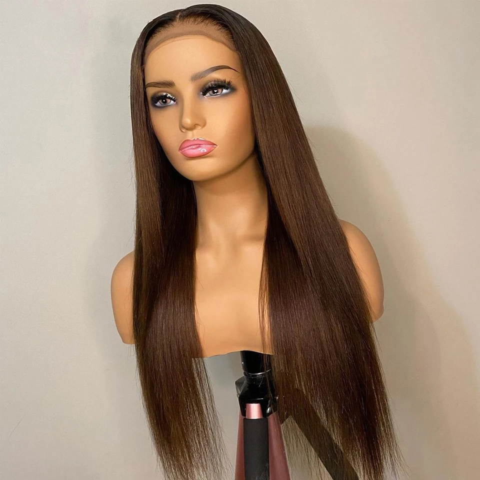 

Colored Silky Straight Synthetic Lace Front Wigs For Women Long Brown High Temperature Fiber Hair Wig With Baby Hair