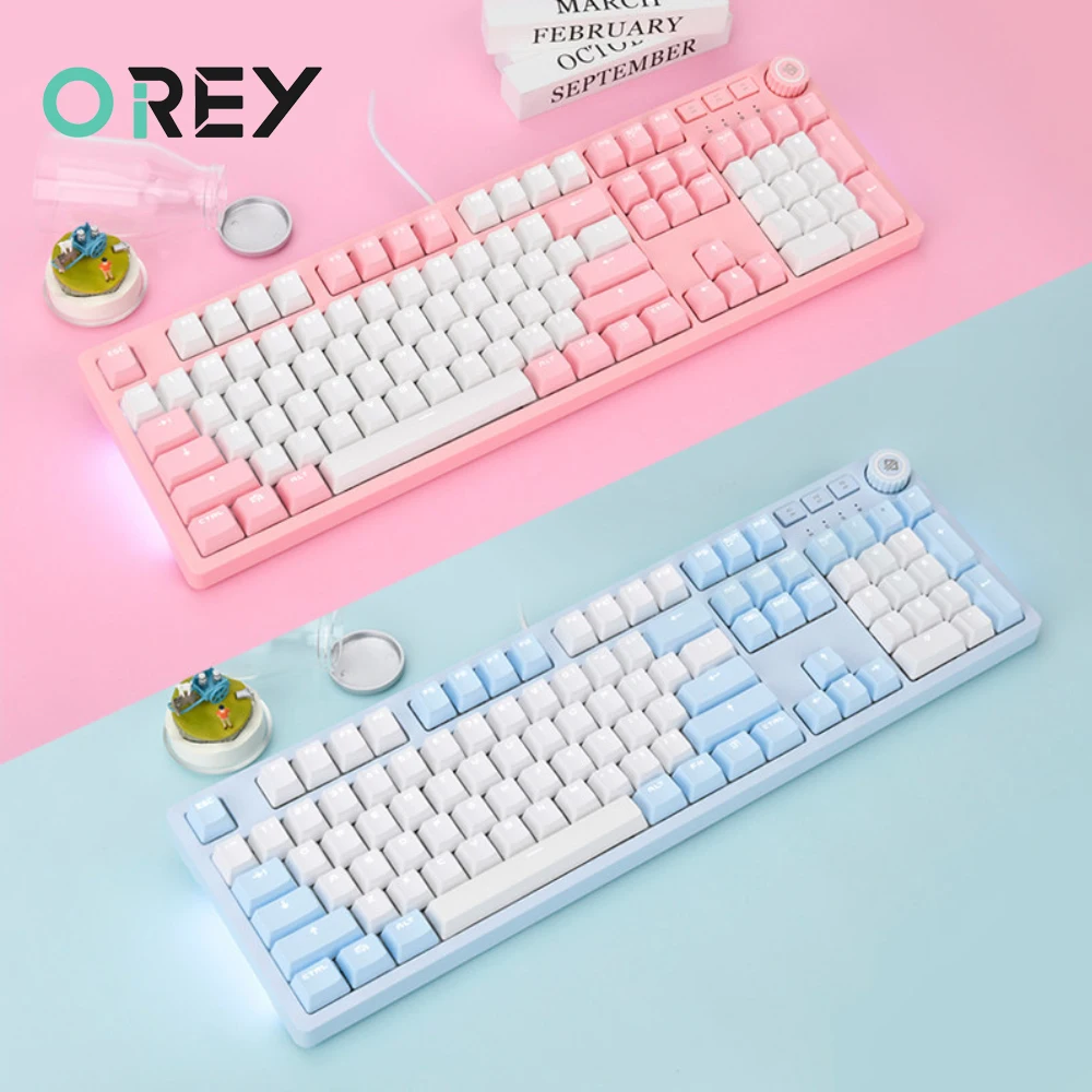 

USB Проводная игровая механическая клавиатура с подсветкой, игровая клавиатура для ПК, игровая клавиатура для девочек с интерфейсом Type-C, мех...
