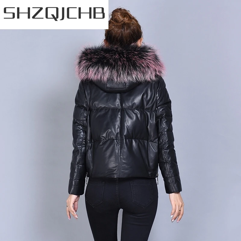 

JCHB 2021 Coat Real Winter Sheepskin Jacket Women Korean Down Jackets Raccoon Fur Collar Genuine Leather Jacket Plus Size ML1921