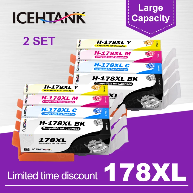 

2 Set 178XL Compatible Ink Cartridge Replacement for HP 178 XL for HP Photosmart 7515 5515 B109a B010b B209 B210 3070A 3520 7510