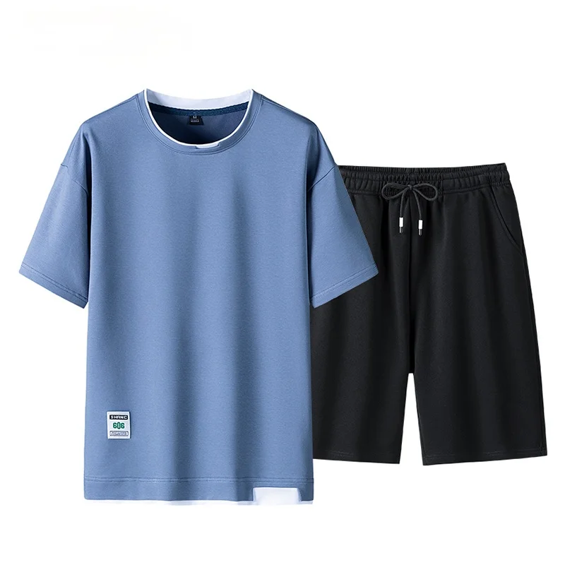 Комплект спортивной одежды для мужчин, хлопковая футболка и шорты, модный мужской комплект из 2 предметов, костюм с коротким рукавом, лето