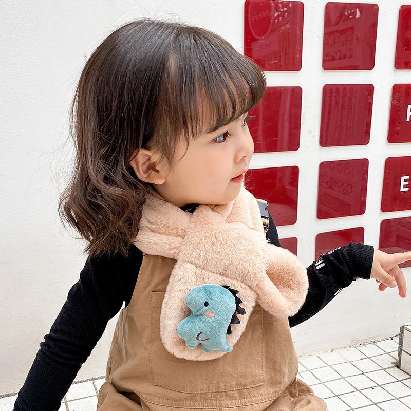 

Simple Dinosaur Plush Baby Girl Scarf Winter Faux Fur Cute Dot Collar Children Neck Warmer Kids Scarves Outdoor Neckerchief