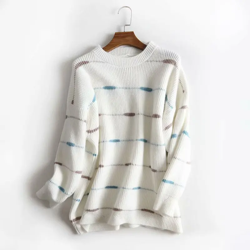 TMODA 2021 Za Autumn Winter Loose Casual Sweater Patch Work Pull Femme Knitted Pullover Long Sleeve Top Women | Женская одежда