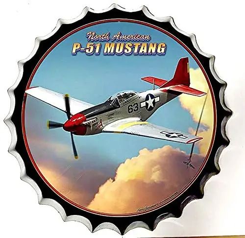 

Royal Tin Sign Bottle Cap Metal Tin Sign Fighter Bomber Airplane Diameter 13.8 inches, Round Metal Signs for Home and Kitchen