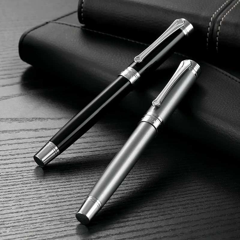 

High Quality Metal Fountain Pen Black Silver F Fountain Pen For Business Meeting Office School With With Retail Box Pens