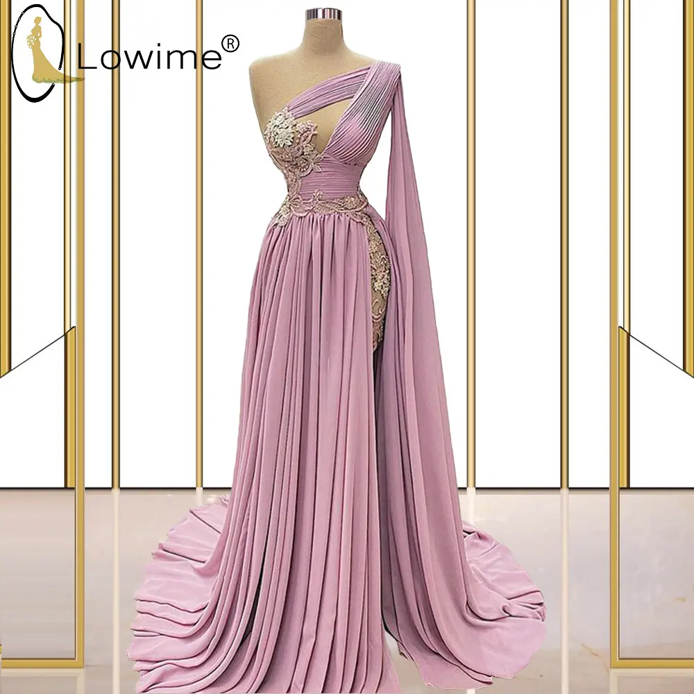 

Элегантное вечернее платье на одно плечо с рюшами, вечернее платья 2021 аппликация бисером развертки поезд для выпускного вечера вечерние пл...
