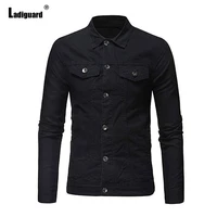 ladiguard men shirt blusas 2021 single breasted tops lepal collar pullovers mens casual stand pockets blouse sexy men clothing