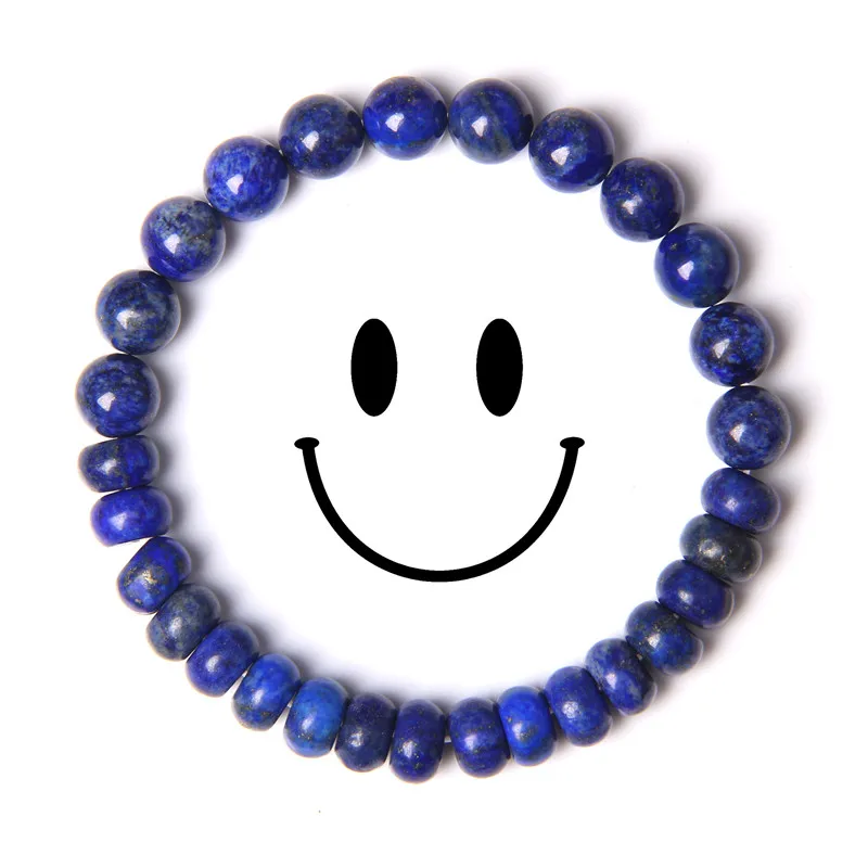 Браслет ручной работы с бусинами из натурального лазурита круглый синий браслет
