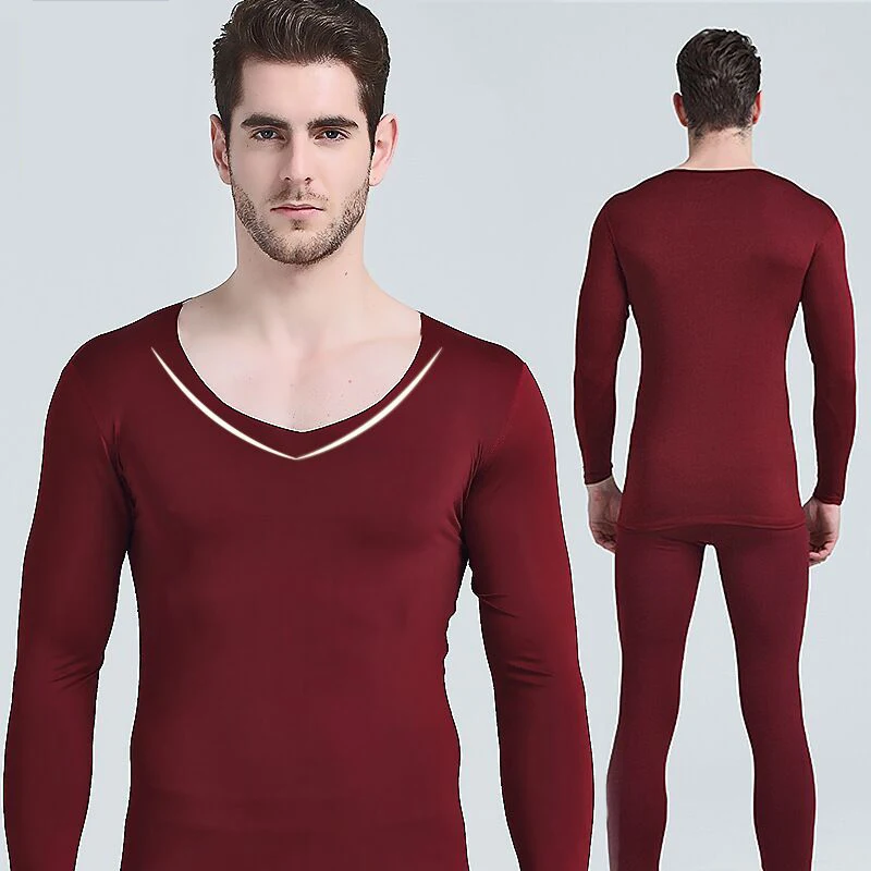 Wine Red 1set Термобелье для мужчин осень зима новая бархатная теплая рубашка+ штаны комплект из 2 предметов подштанники костюмы - Цвет: Wine Red 1set