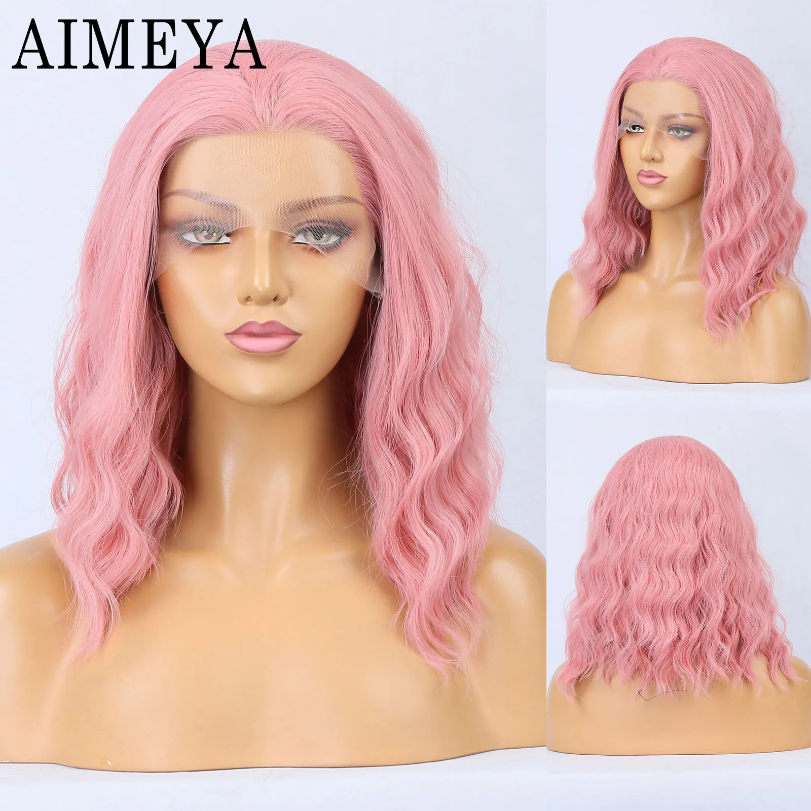 

AIMEYA Pink Short Bob Wig for Women Natural Wave Synthetic Lace Front Wig Heat Resistant Glueless Wig Daily Use Cosplay Party