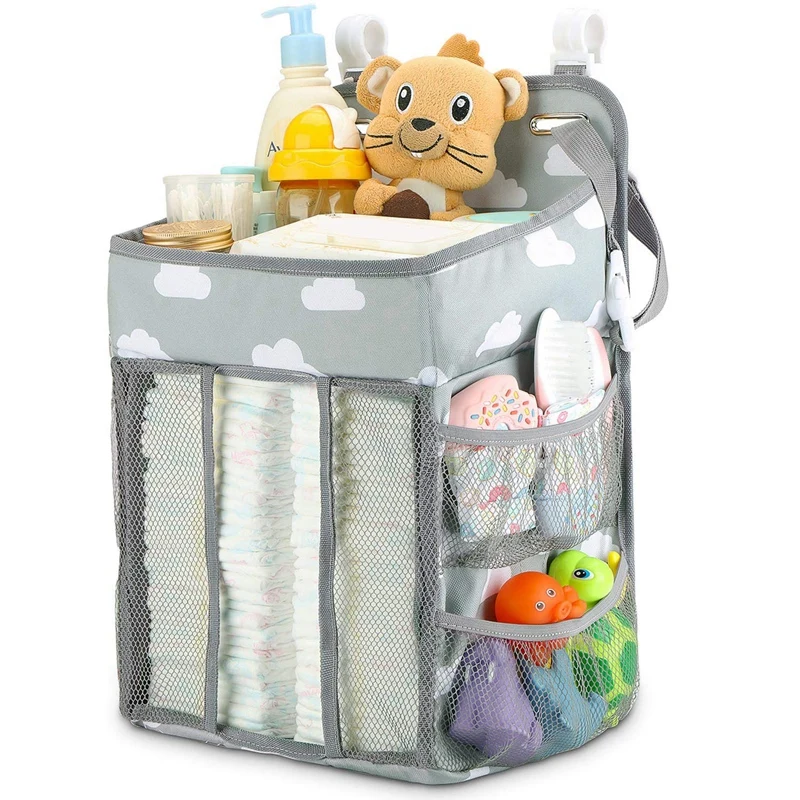 

Hanging Diaper Caddy Organizer- Diaper Stacker for Changing Table, Crib, Playard or Wall Nursery Organization Baby Shower