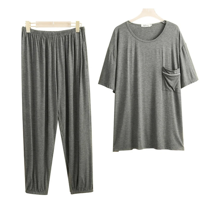 Мужские пижамы из модала чистый цвет удобные для кожи большой размер Свободная