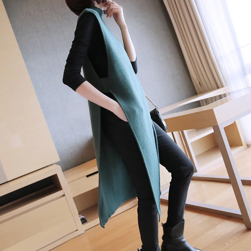 Женское трикотажное платье XITAO однотонное до колена с высоким воротником без