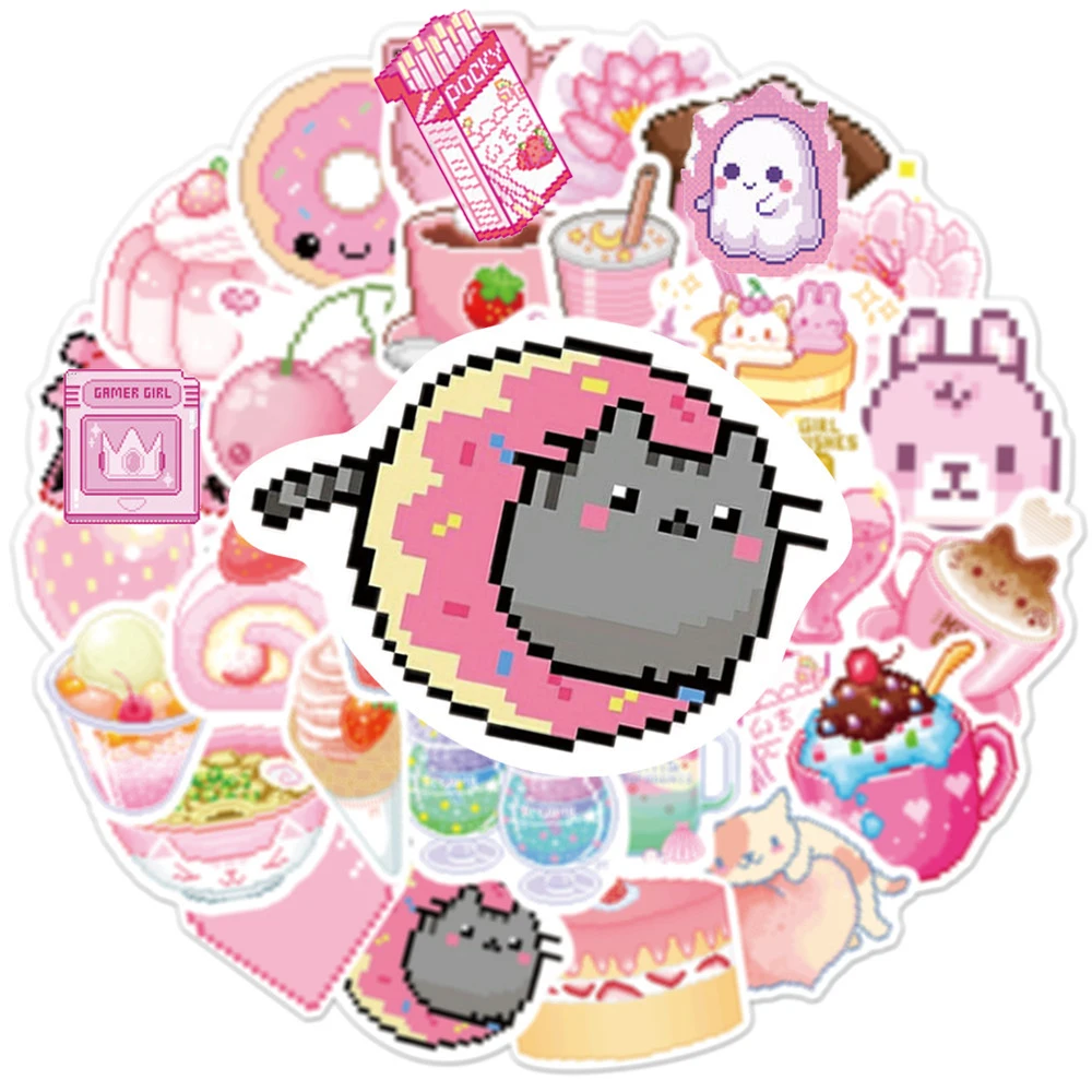 10/30/50 Uds INS estilo Rosa Pixel de dibujos animados pegatinas bicicleta DIY equipaje de viaje port&aacute;til Graffiti etiqueta engomada impermeable ni&ntilde;o pegatina de juguete-3