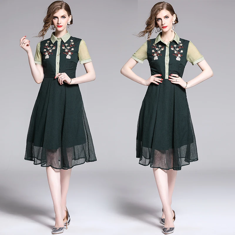 

The new 8532 dignified atmosphere accept waist shirt collar A word long chiffon dress