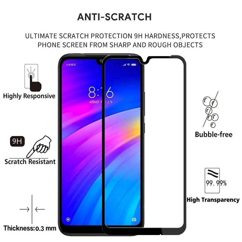 2pcs/lot Tempered Glass For Xiaomi Redmi 7 Screen Protector Protective Safety Film Redmi7 | Мобильные телефоны и