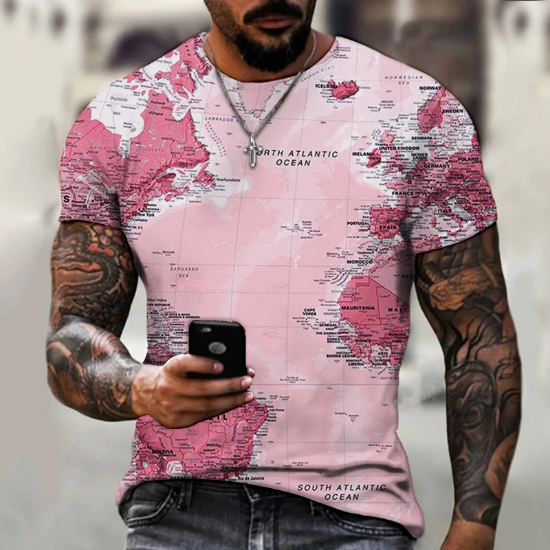 

2021 World Map T-shirt Funny T Shirts Summer Fashion Anime Tshirt 3D T Shirt Mens Clothing Tops Tees BYCK Brand Tees