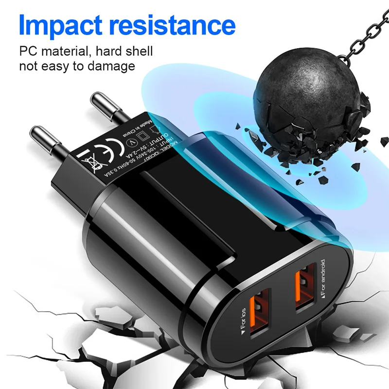 

Portable 2 USB Charger 2.4A Fast Charging Power Adapter Mobile phone Charger for Iphone Xiaomi Android IOS phone charger plug