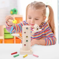 montessori educational wooden toy woodpecker magnetic catch the worm animal feeding game catch worms puzzle game kids toys gift