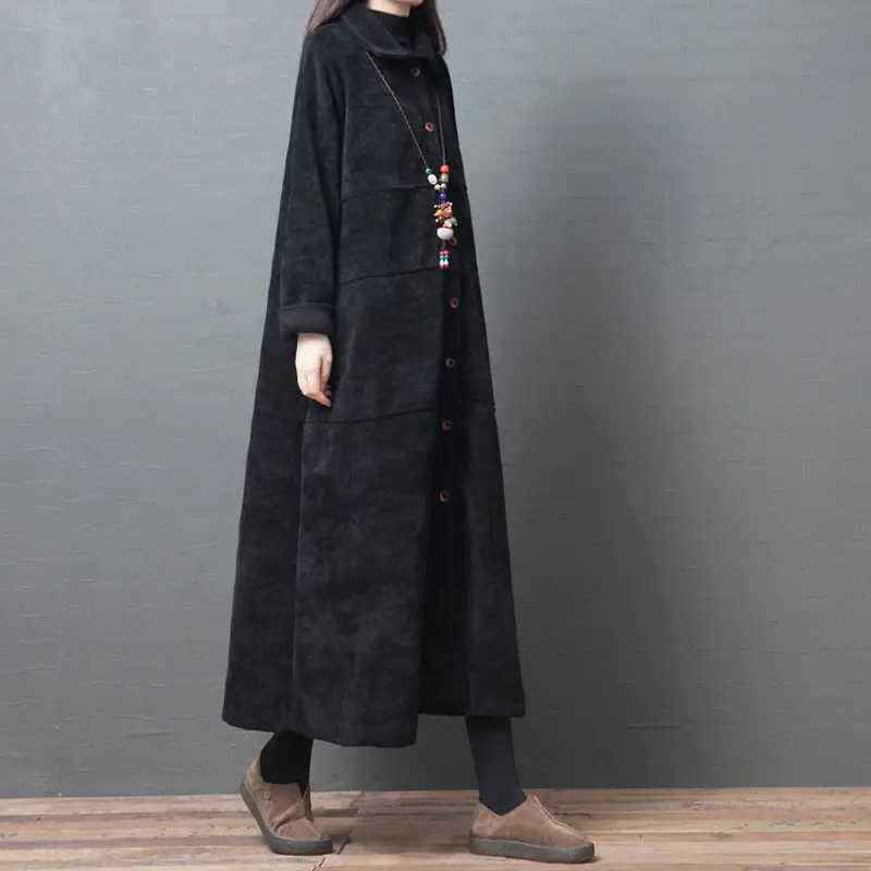 Ретро зима новый свободный большой размер Повседневная Длинная Вельветовая