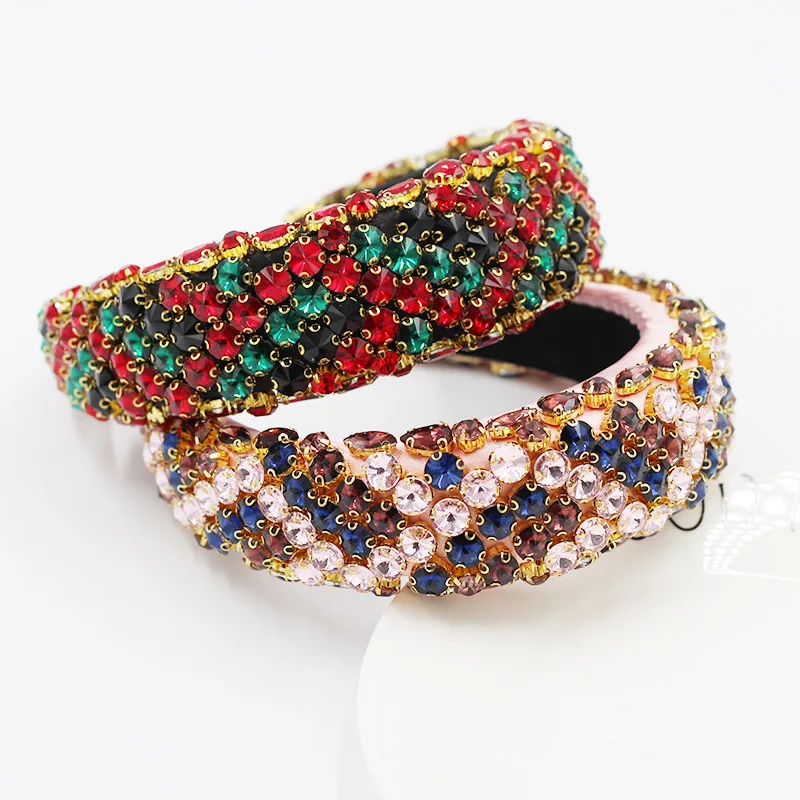 

Full Rhinestones Hairbands Non-slip Bezel Colorful Rhinestone Flower Water Ripple Hair Hoop Headband for Women Hair Accessories