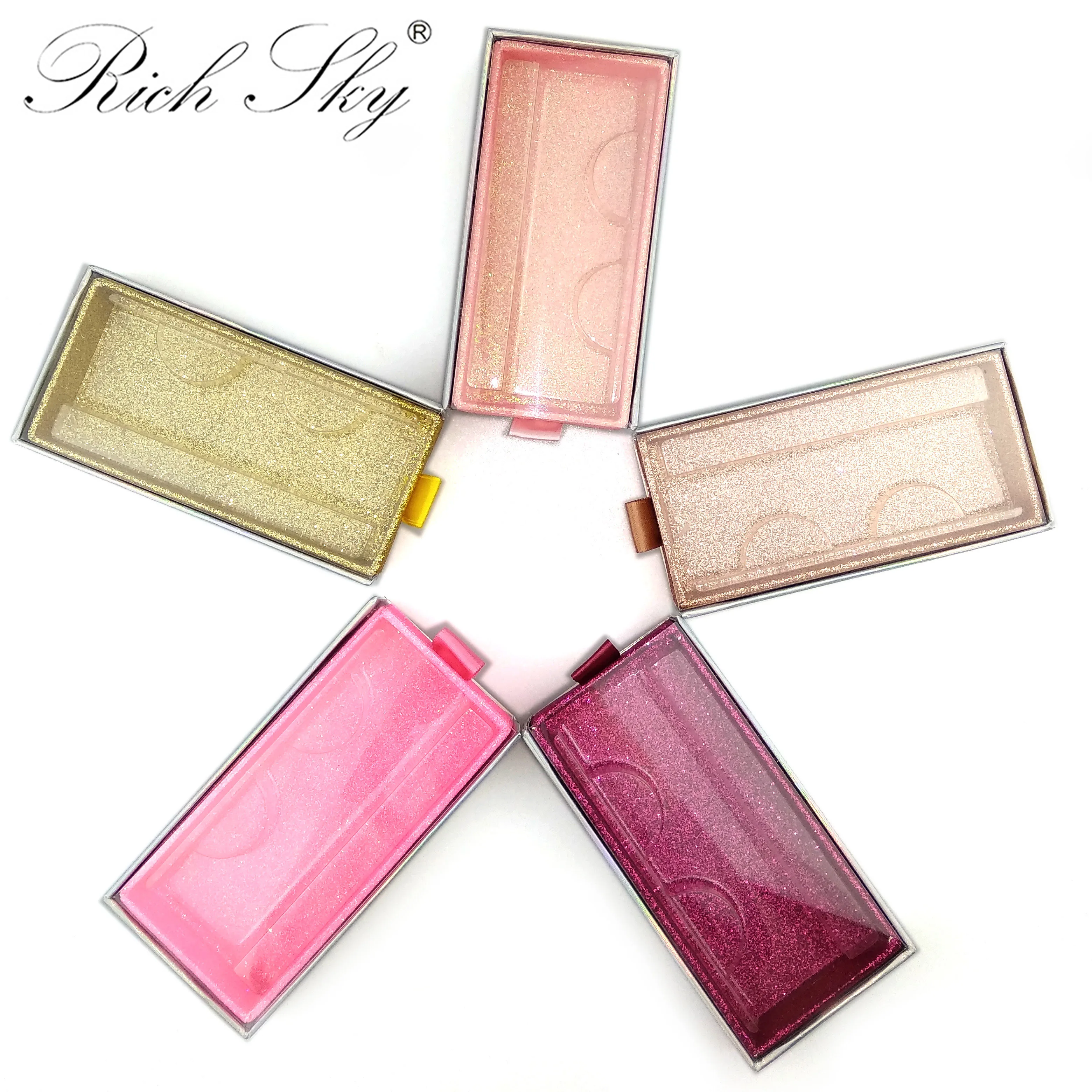 Богатое небо пять цветов Блестящий бумажный ящик коробки подходит 25 мм ресницы 10