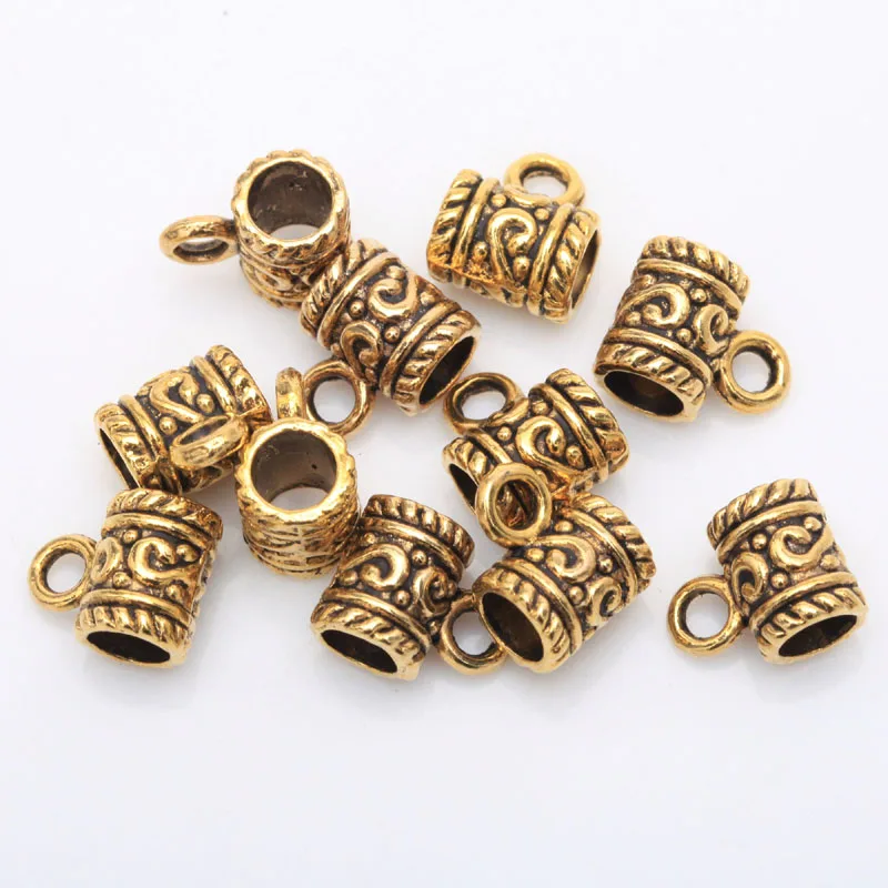 Gold 50 шт. тибетский серебряный с большим отверстием цветок браслет Bails Подвеска Разъем Подвески для самостоятельного изготовления ювелирных изделий Аксессуары - Цвет: Gold