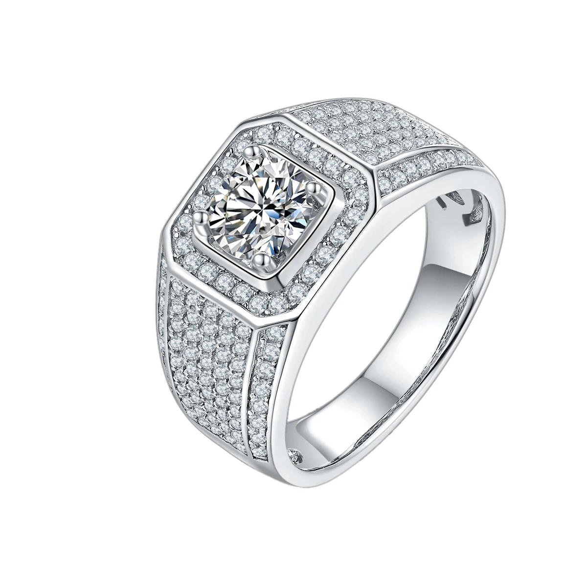 

OTIY 925 Sterling Silver Moissanite Ring For Men 1.0ct 2.0ct 3.0ct Pave Set Brilliant Moissanite Men's Moissanite Ring