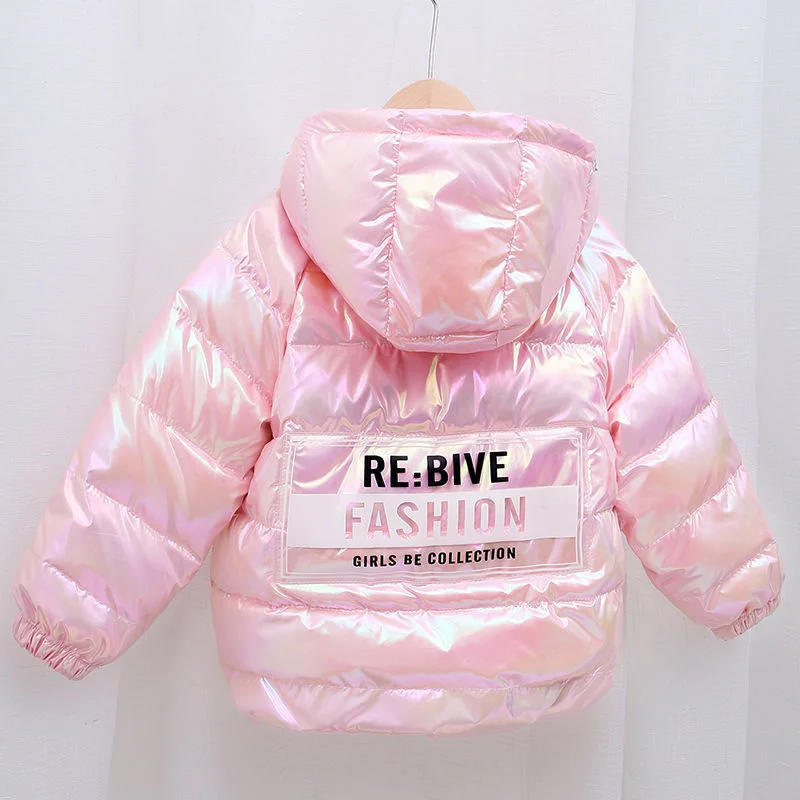 

2022 New Kids Winter Jacket For Girls Bright Iridescent Thicken Hooded Warm Cotton Coat Boys Sport Jackets TZ833