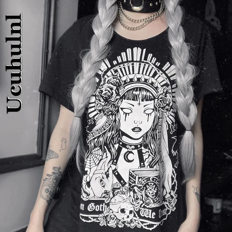 Ucuhulnl Diablo Print Women's Short-sleeved Plus Size Korean Street Loose Bag Hip Sexy T-shirt Skirt | Женская одежда