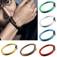 1 piece leather rope woven bracelet leather wrap silk steel fashion square loop magnetic clasp steel
