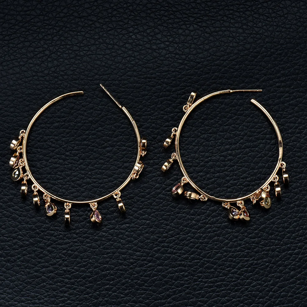 Женские серьги-кольца HIBRIDE с кисточками и кубическим цирконием массивные