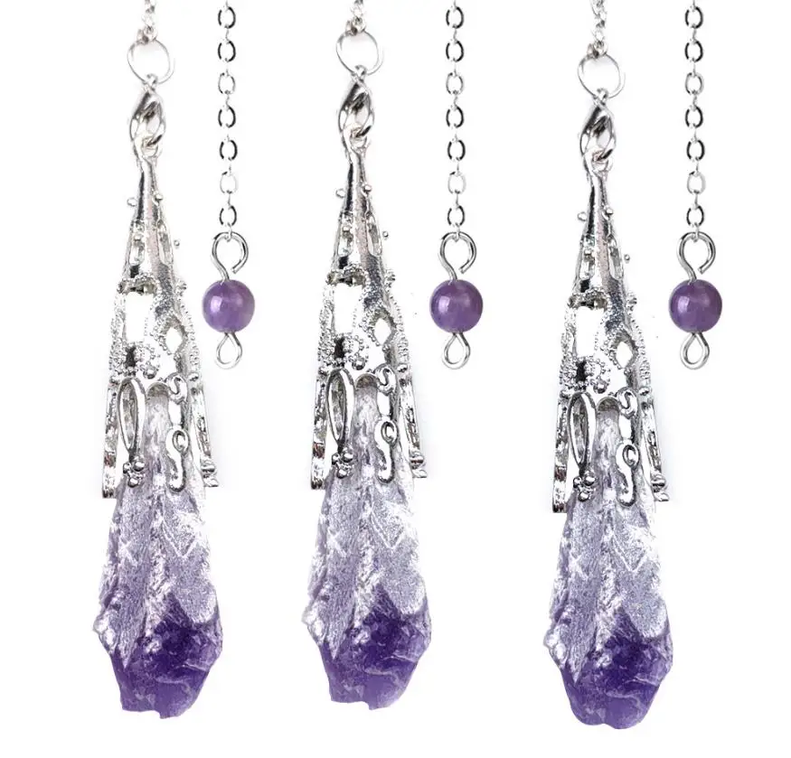 

Natural purple Crystal Pendulum Necklace Irregular Amethysts Cluster Rough Stone Pendant Pendant Energy Healing Stone 1pcs