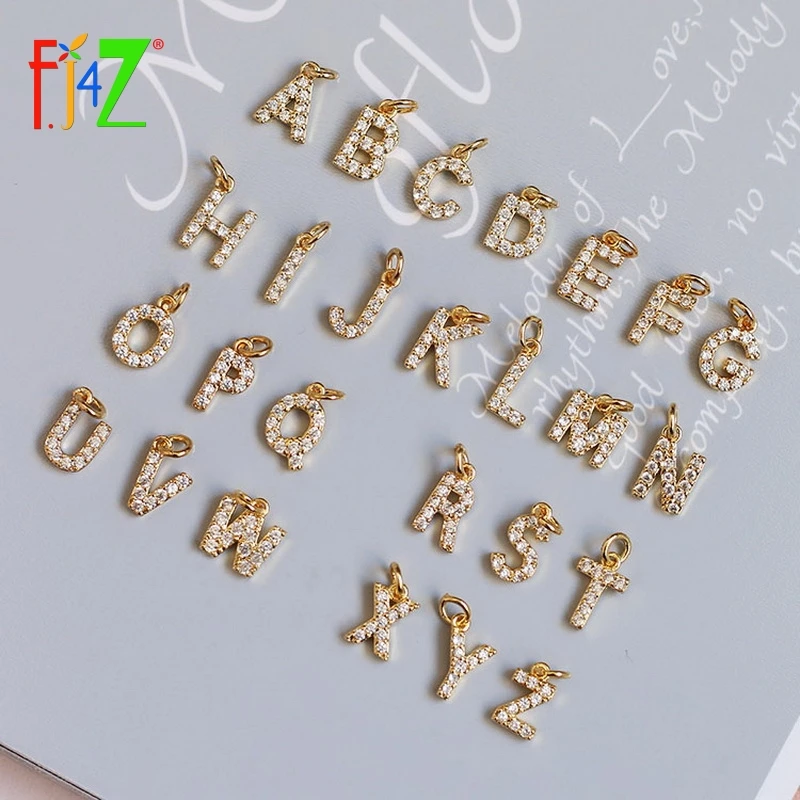 F. J4Z Алфавит Подвески медные мини A-Z буквы DIY ювелирные изделия для ожерелья Циркон Кристалл инициалы не легко изменить цвет