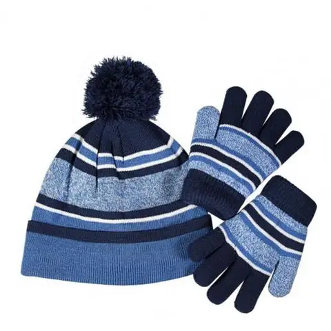 1 комплект, детская вязаная шапка и перчатки, теплая Модная вязаная шапка и перчатки в полоску на осень и зиму, перчатки для повседневной носки